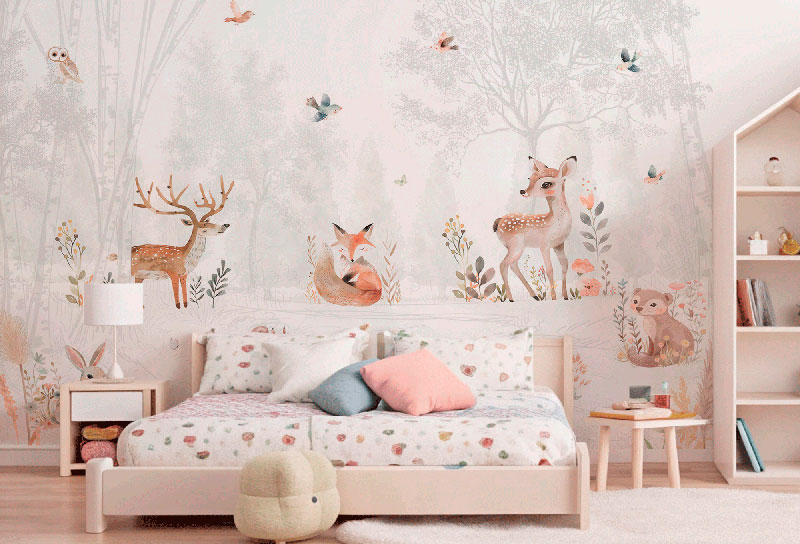 Papel pintado infantil animales bosque